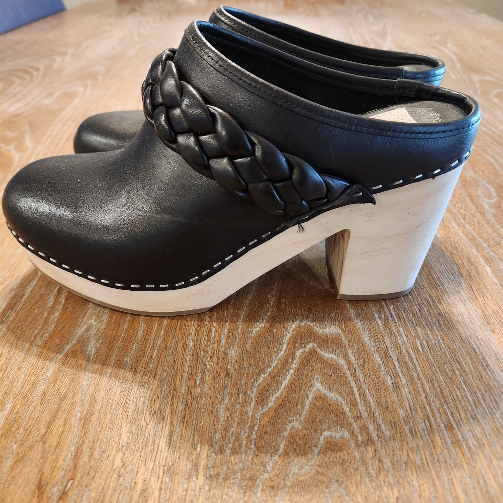 Dolce Vita Black Braided Mules with Cream Heel